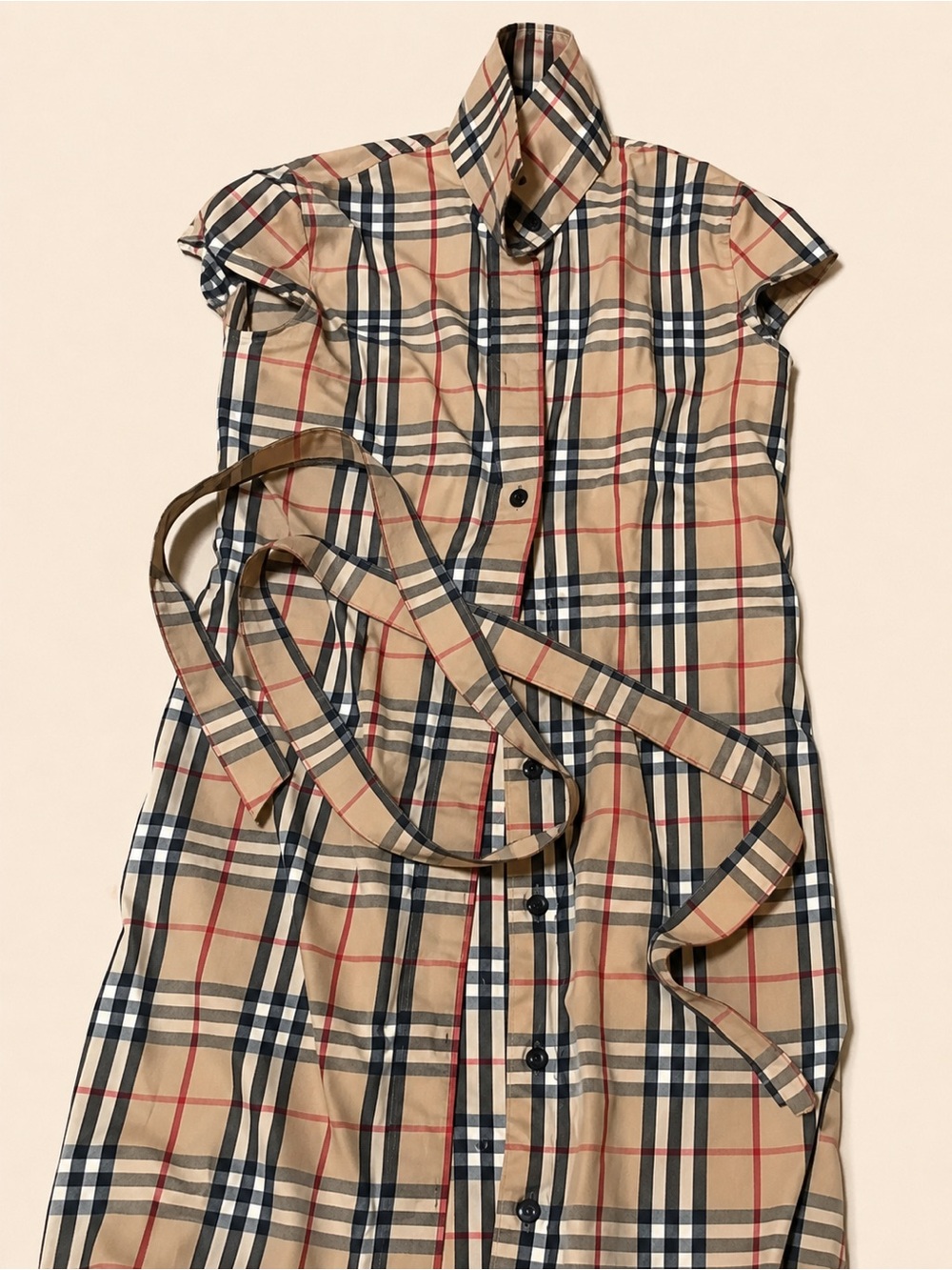 Vintage Burberry London Nova Check  Button-Front Dress with Belt Size 10